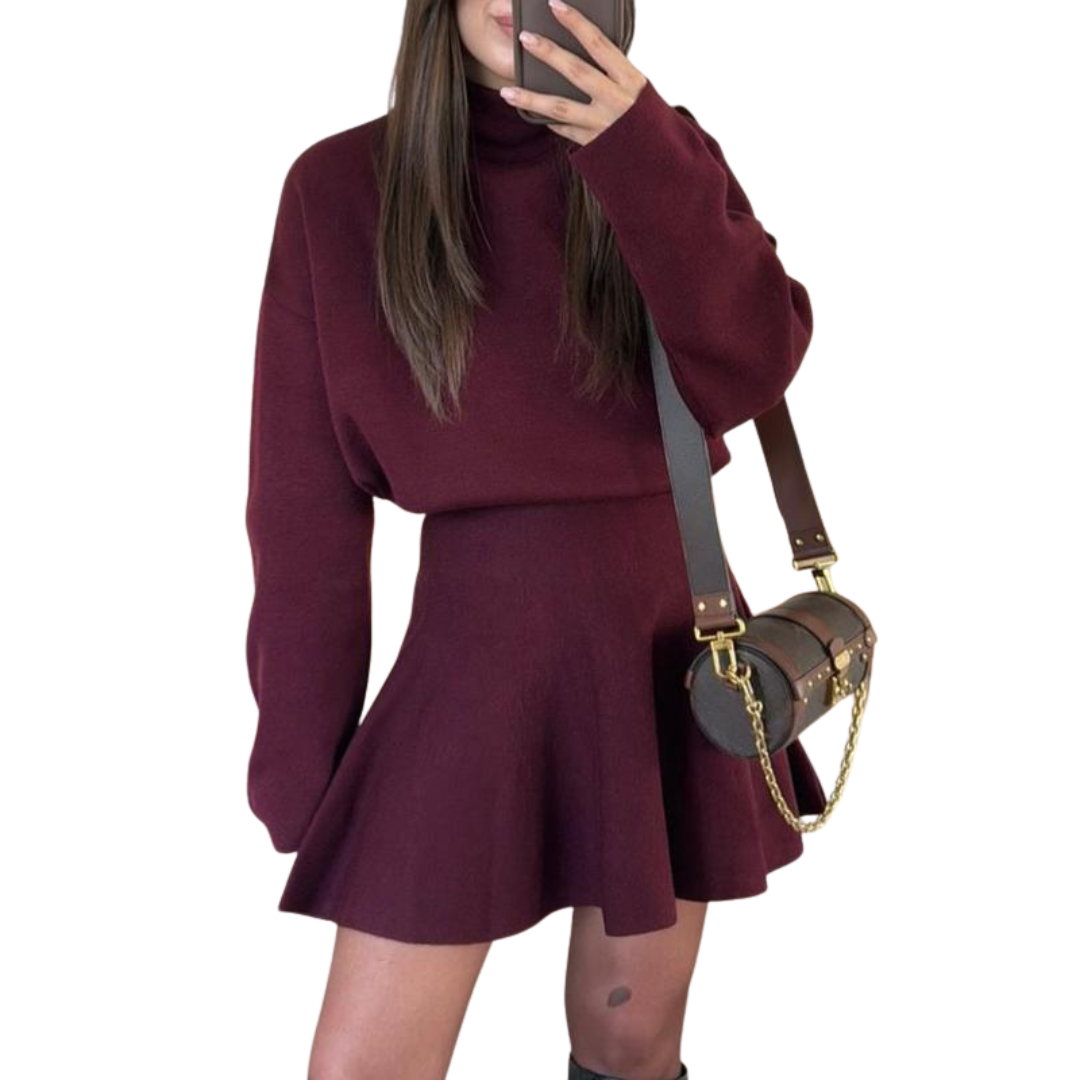 Joetta | Half-High Neck Loose Fit Knit Sweater Dress