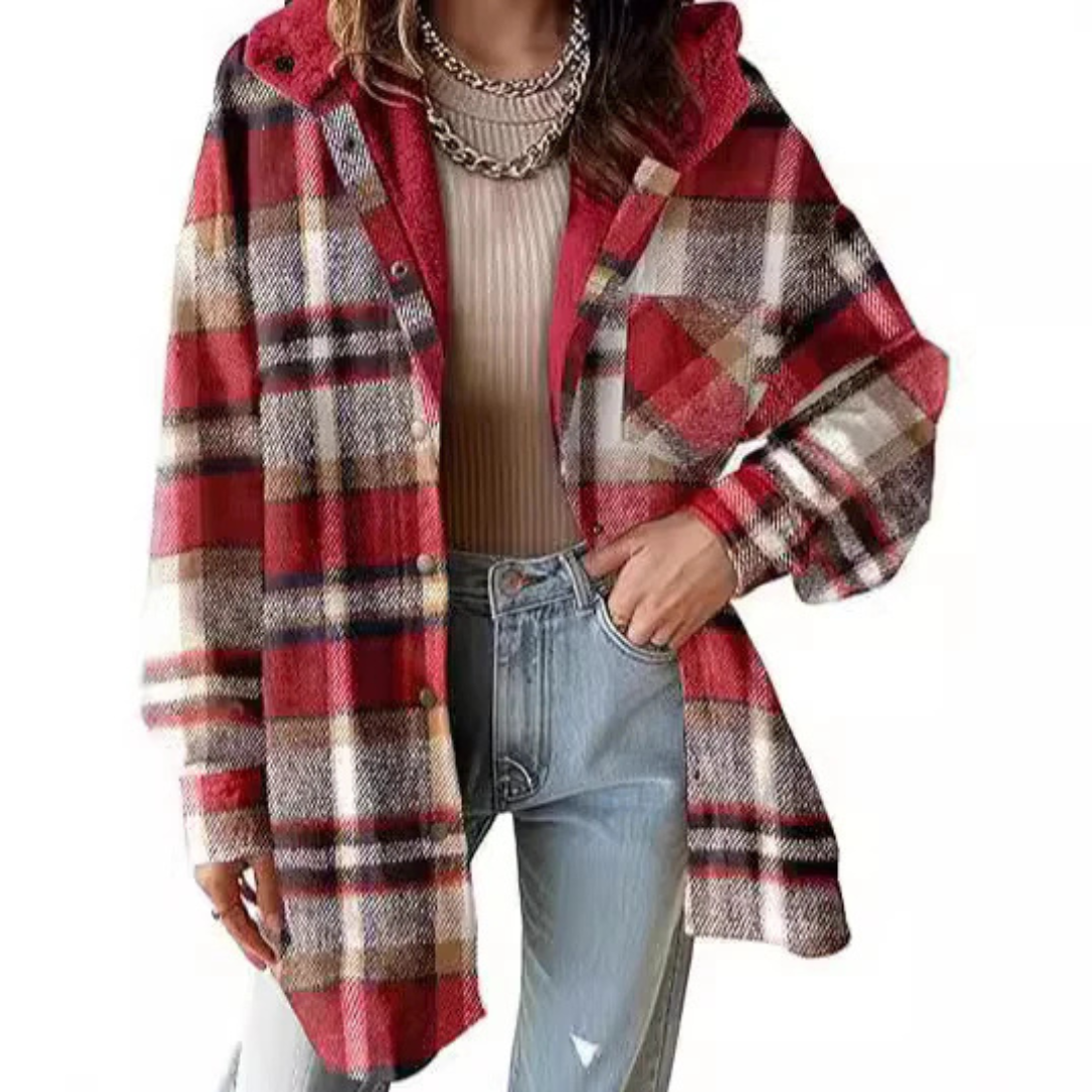 Mellony | Relaxed Fit Hooded Plaid Jacket