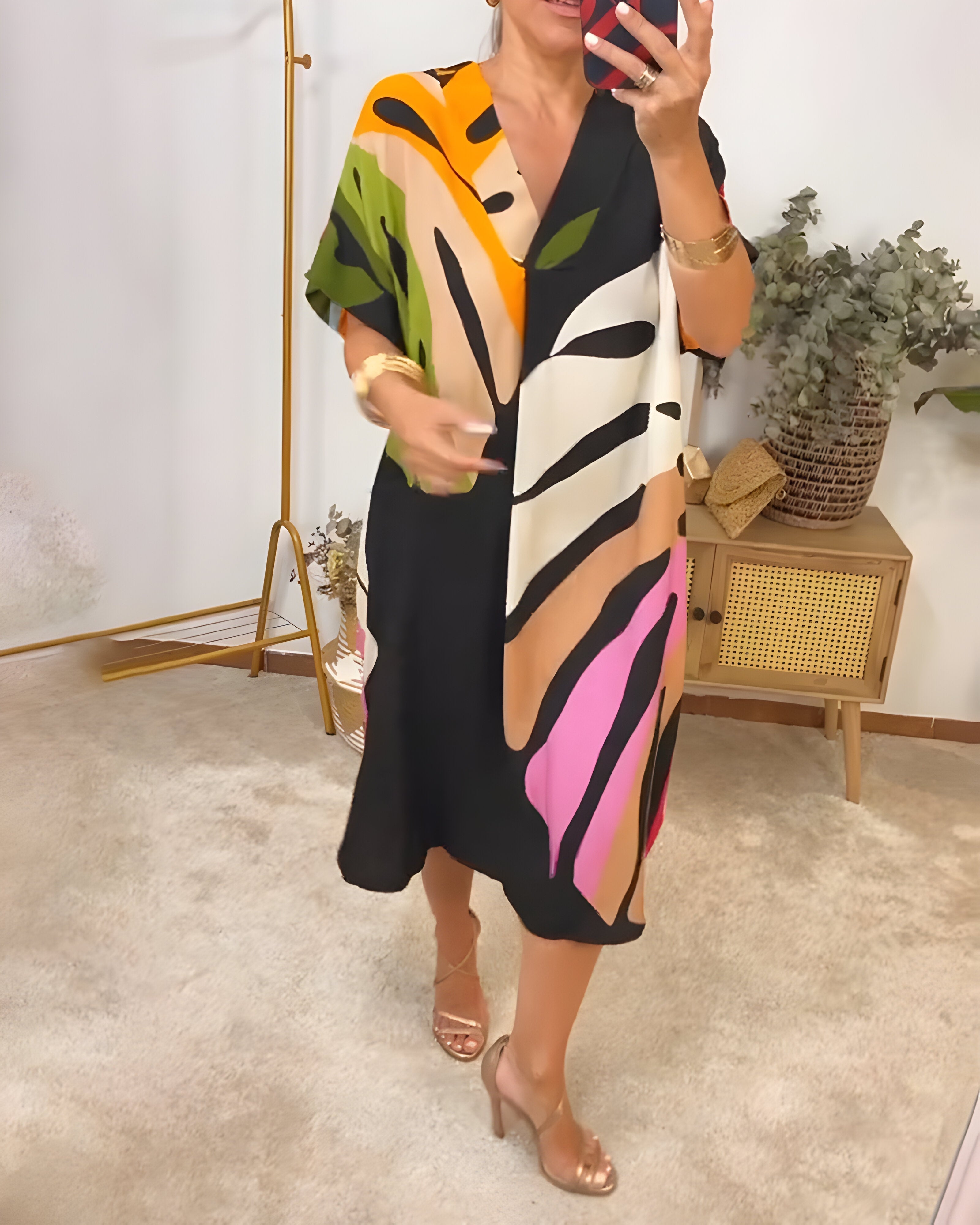 Beatrise | Casual Colorful Leaf Print Dress