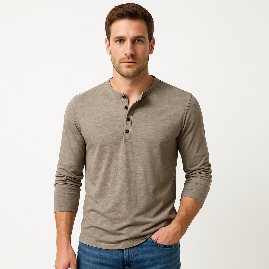 Henley | Collar Long Sleeve T-Shirt