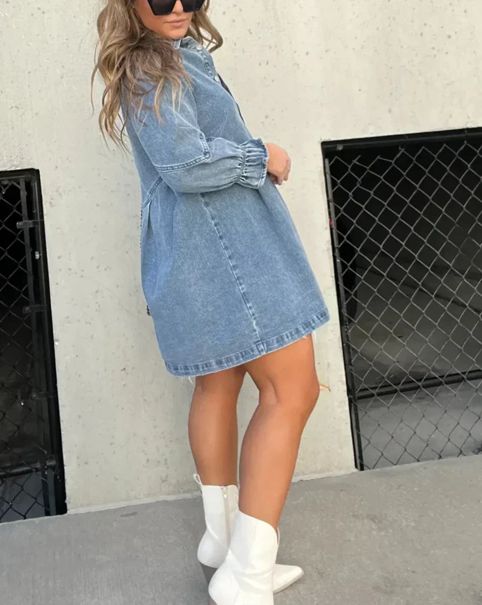 Aiza | Denim Long Sleeve Shirt Dress