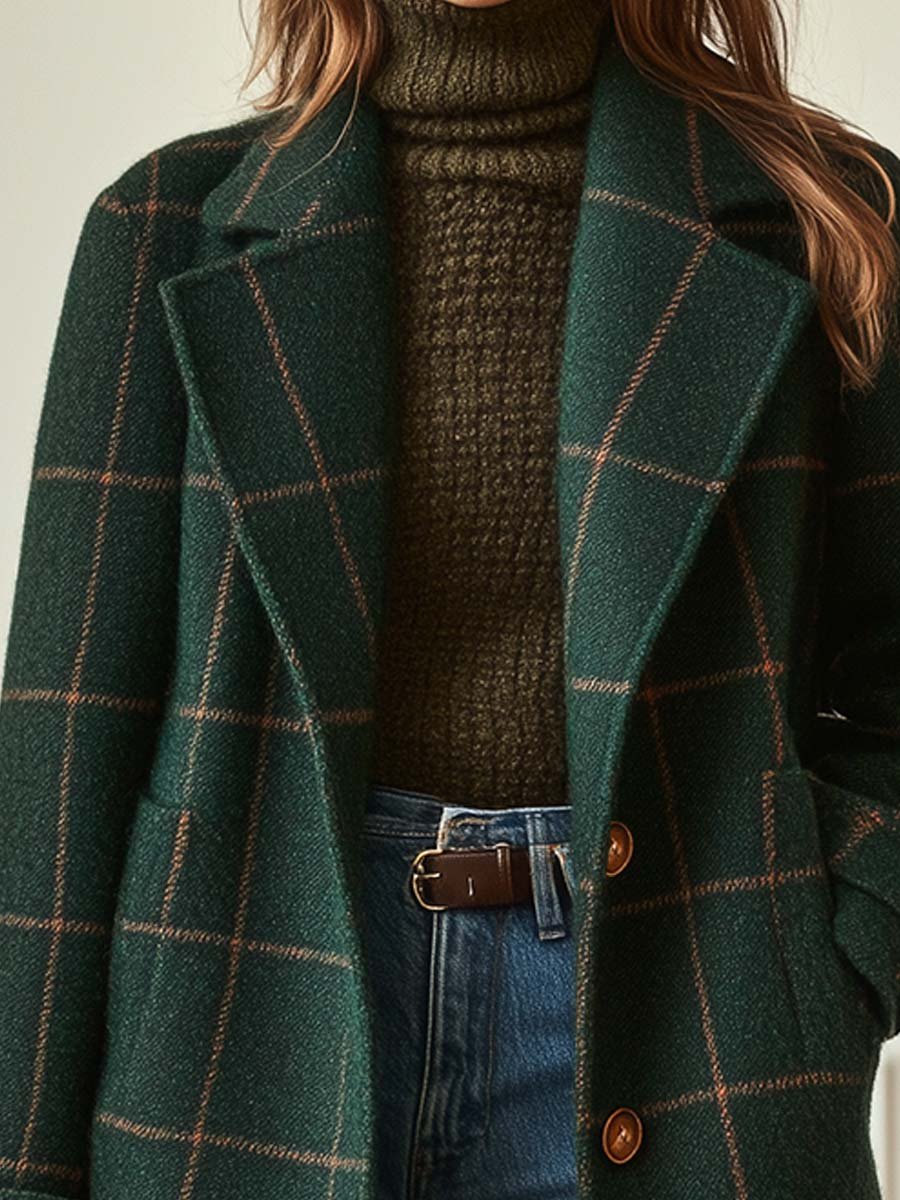 Orinda | Retro Lapel Plaid Tweed Coat