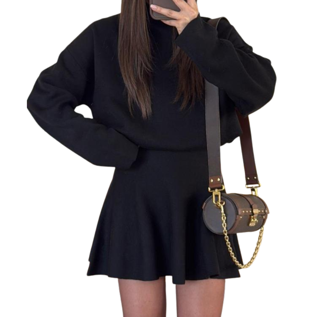 Joetta | Half-High Neck Loose Fit Knit Sweater Dress