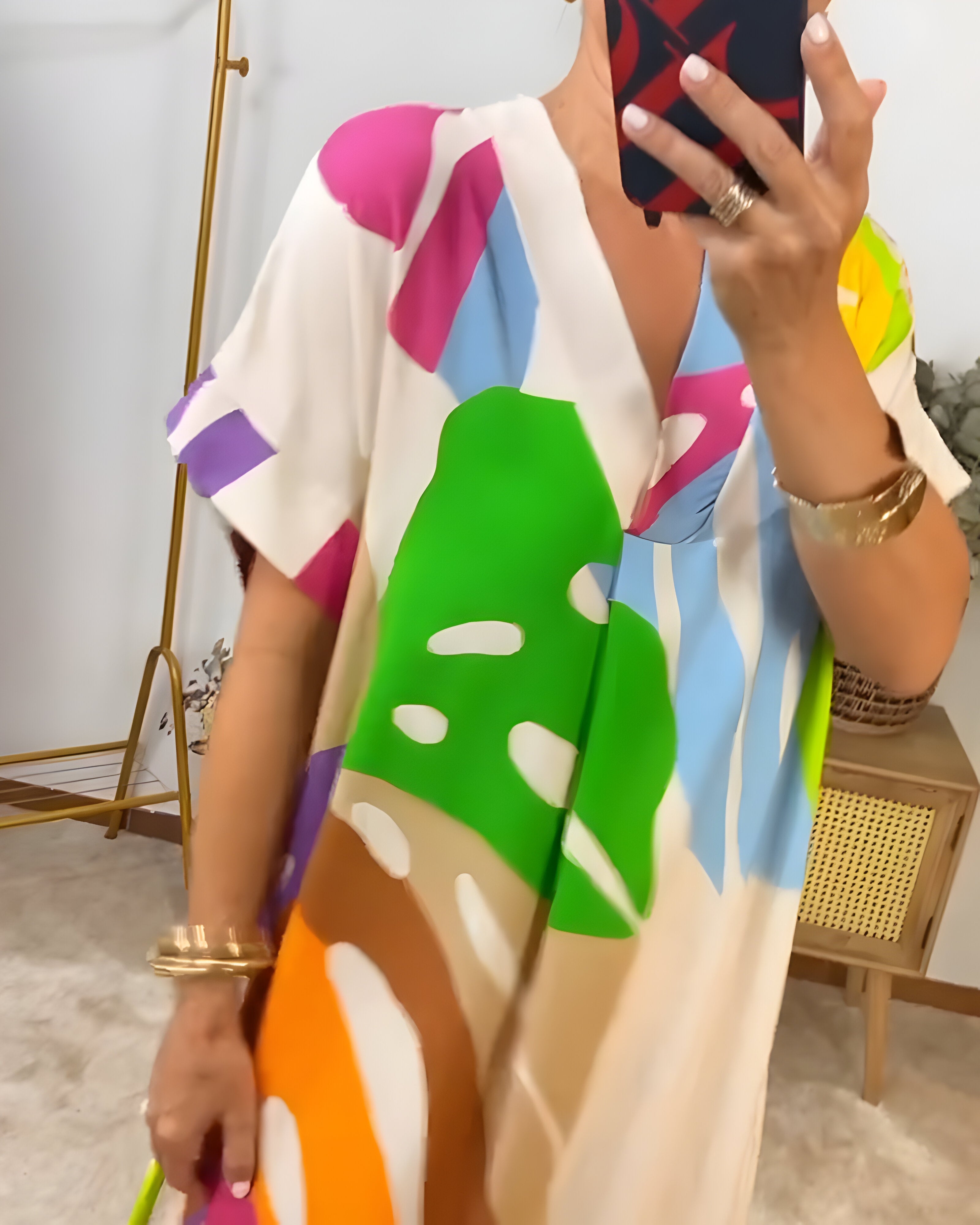 Beatrise | Casual Colorful Leaf Print Dress