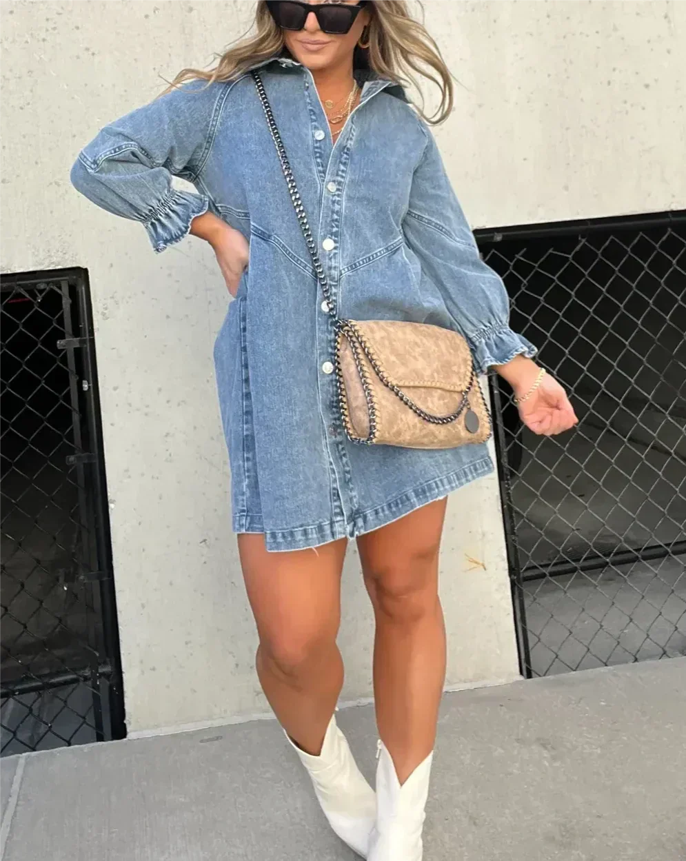 Aiza | Denim Long Sleeve Shirt Dress