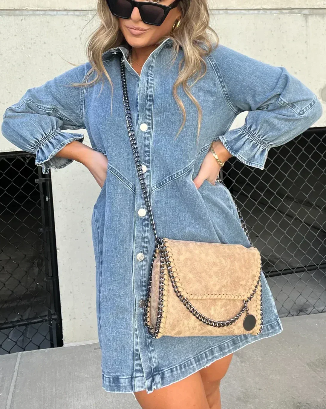 Aiza | Denim Long Sleeve Shirt Dress
