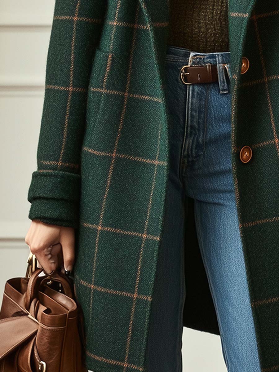 Orinda | Retro Lapel Plaid Tweed Coat